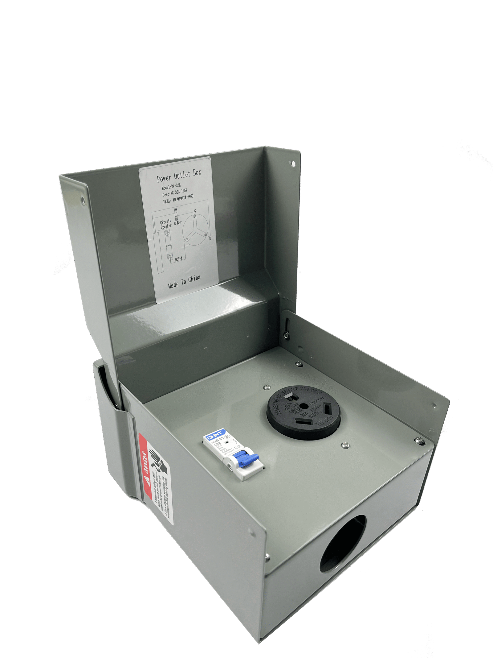 RV 30A Wave Cover Outlet Box with Breaker
